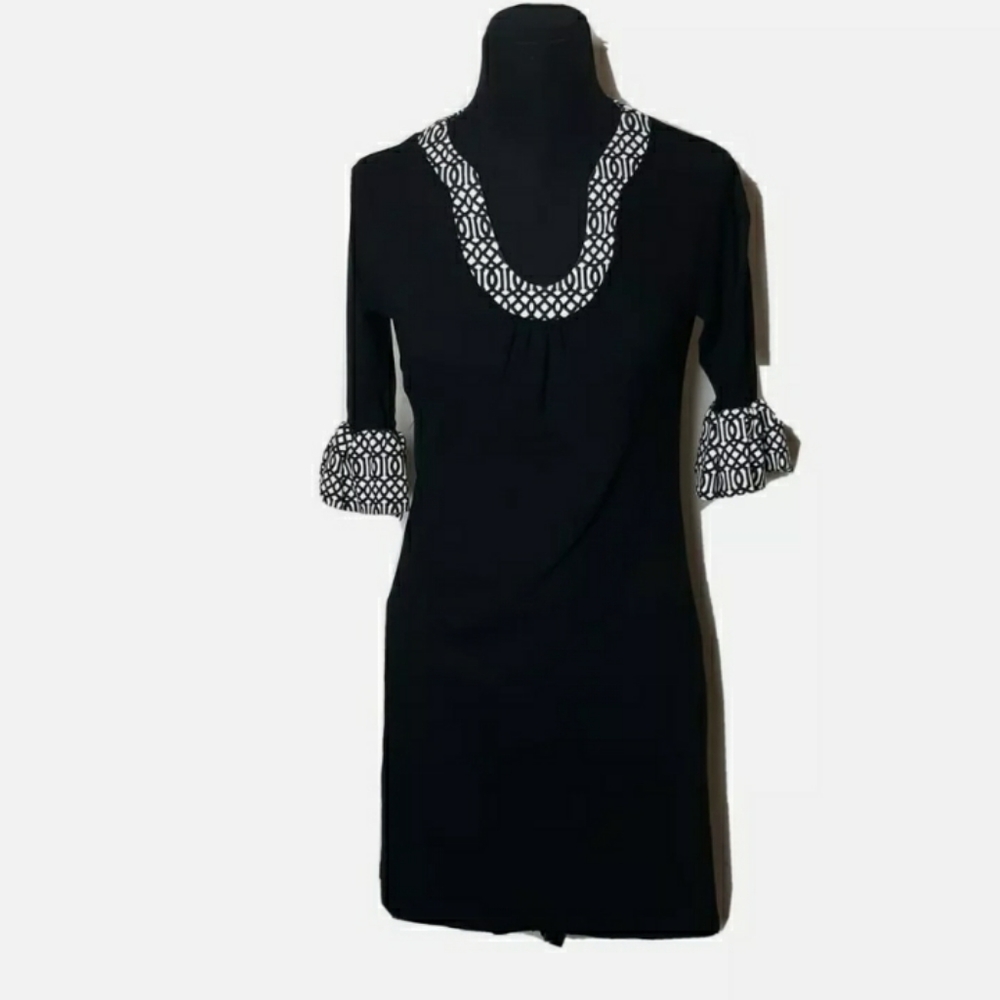 Tracy Negoshian Black White Sheath Dress S…